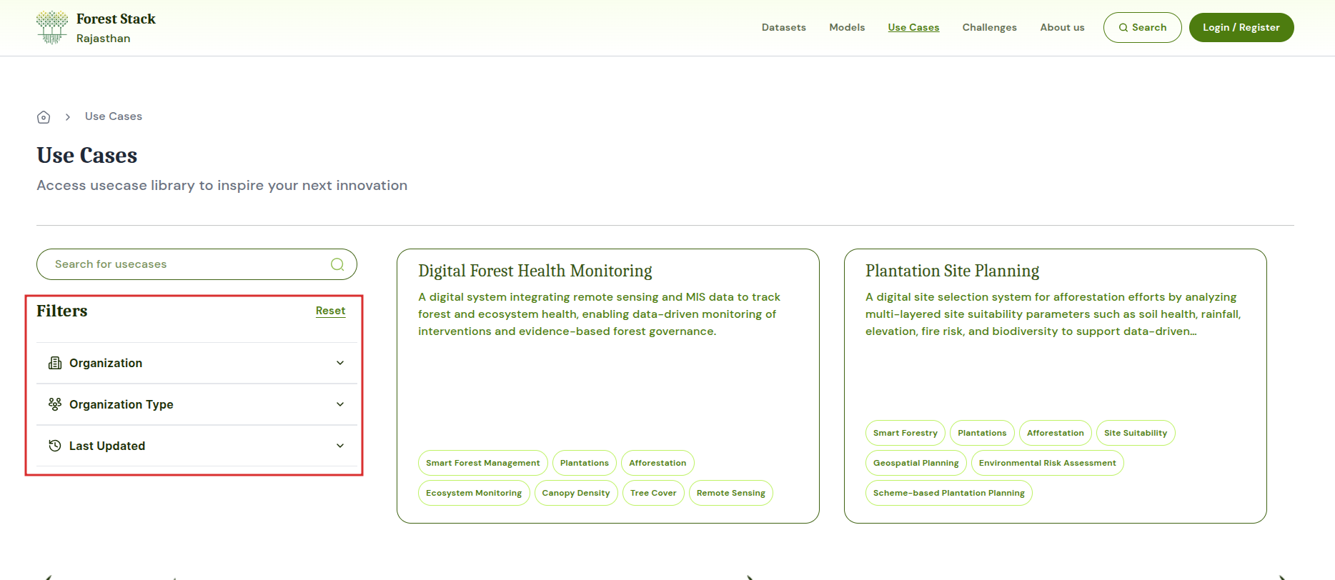 Use case filter options